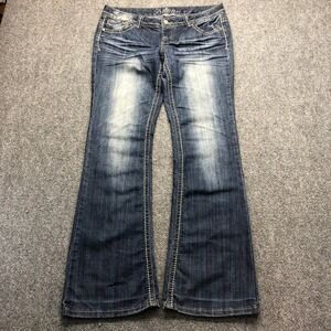 Premiere Womens Flare Leg Jeans Blue Medium Wash Embroidered Pockets Size 9/10